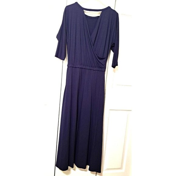 Soft Surroundings Sloane Petite XS Navy 3/4 Sleeve Open Back Long Dress Slits - Picture 3 of 7
